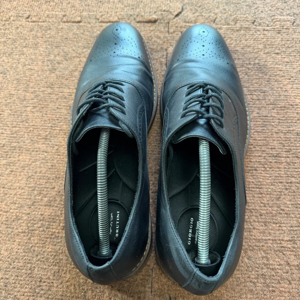 Giorgio‎ Brutini Mens Black Leather Medallion Toe Oxford Dress Shoes Memory Foam